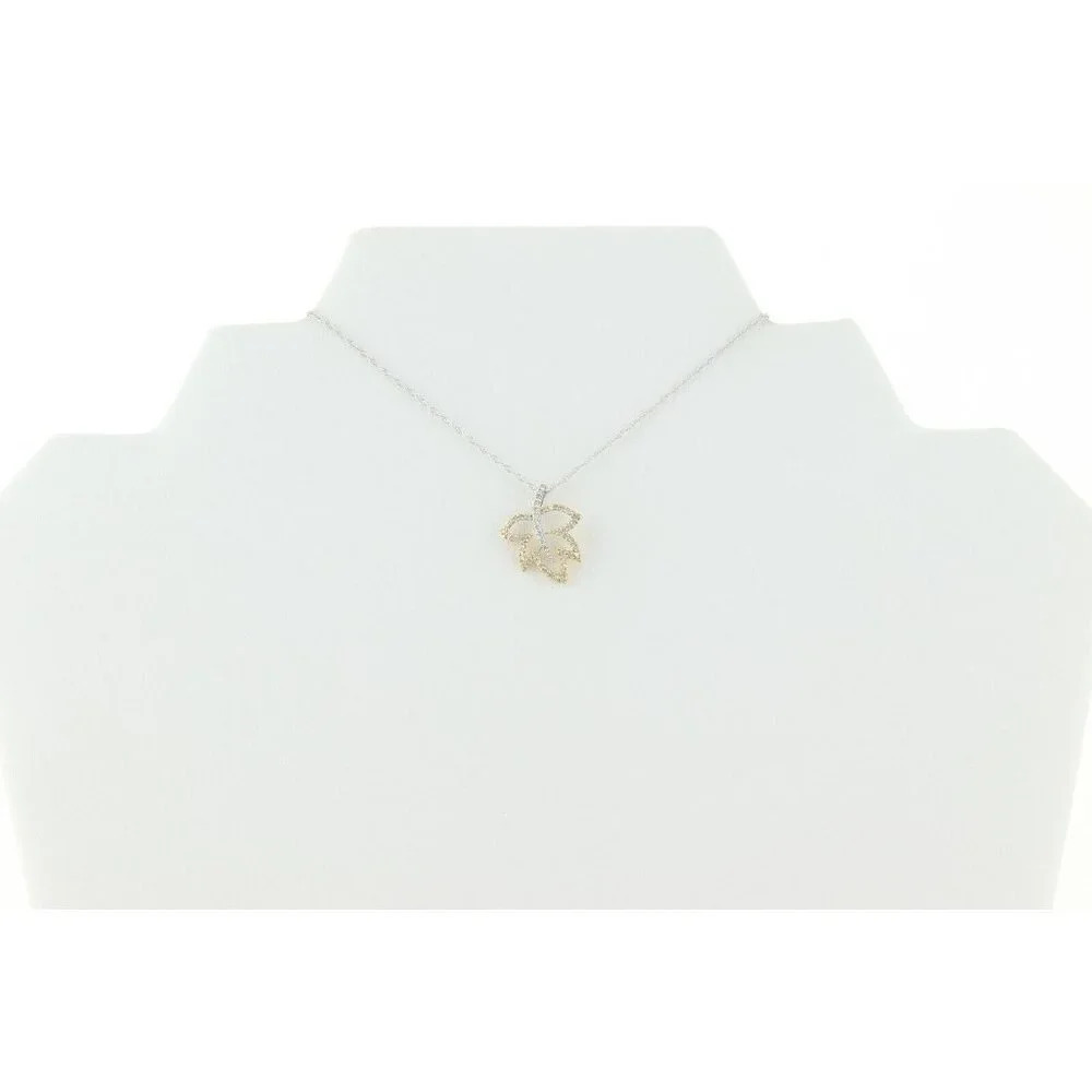 14k White Gold and Yellow Gold Diamond Necklace Leaf Necklace 18 inch chain - Picture 6 of 7